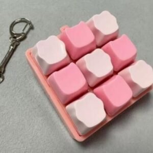 9-Key Mechanical Keyboard Clicker Keychain - Pink Cat - No Light