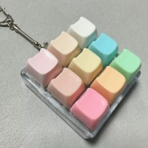 9-Key Mechanical Keyboard Clicker Keychain - Rainbow Cat Clear Case - No Light