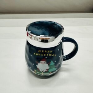 Christmas Ceramic Mug with Lid - Blue Merry Christmas