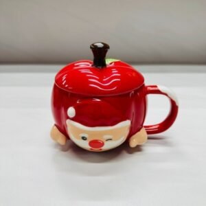 Christmas Ceramic Mug with Lid - Red Santa Apple