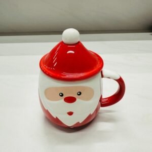 Christmas Ceramic Mug with Lid - Santa with Spoon